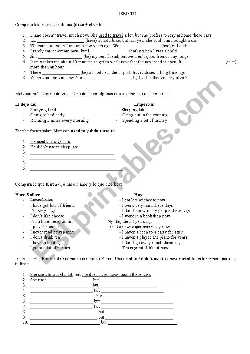 Used to worksheet