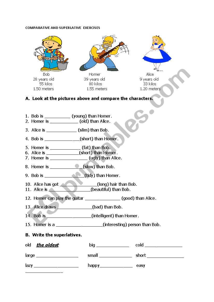 COMPARATIVE AND SUPERLATIVE EXERCISES