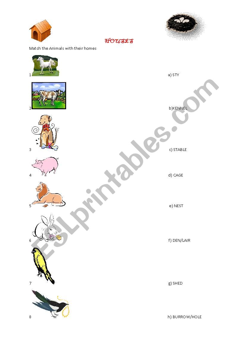 HOUSES FOR ANIMALS worksheet