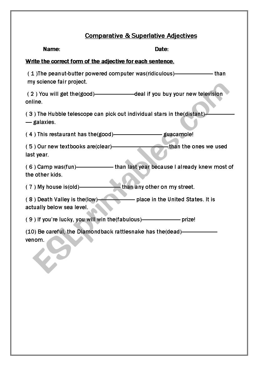 comparative and superlative exercise
