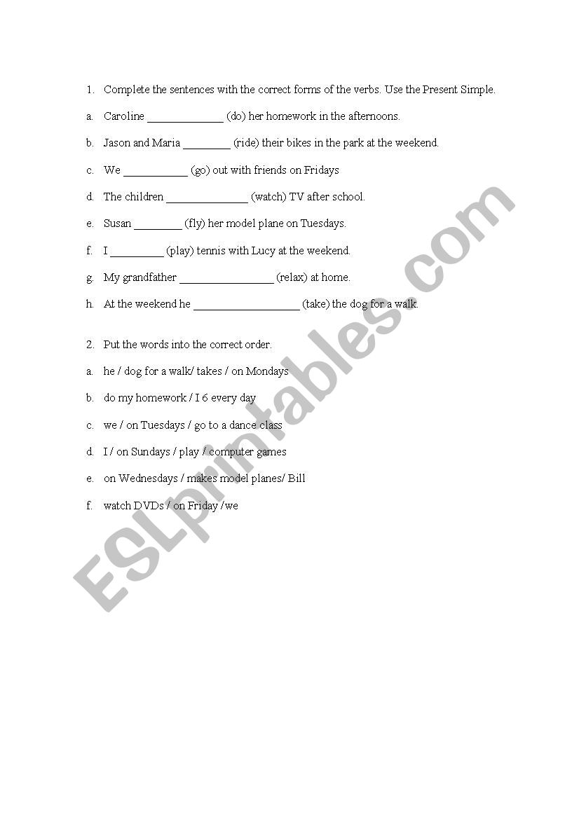 Present simple practice worksheet