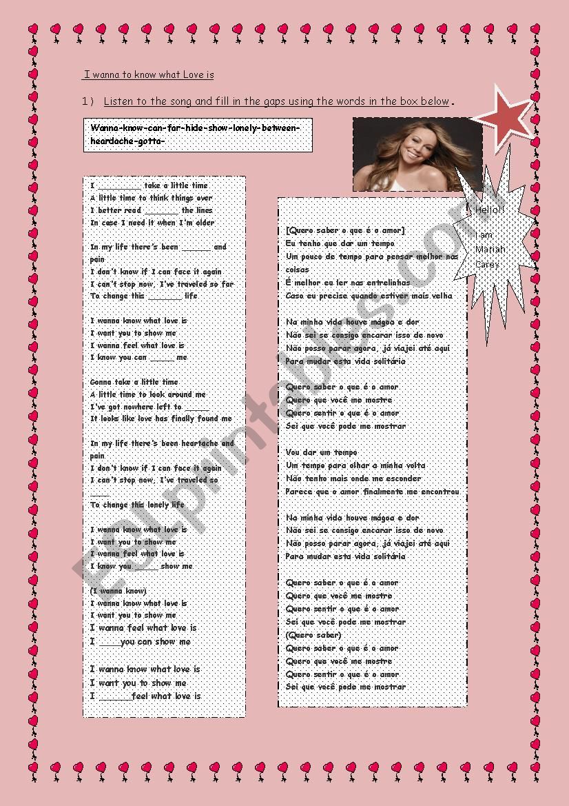 I wanna to know what Love is worksheet