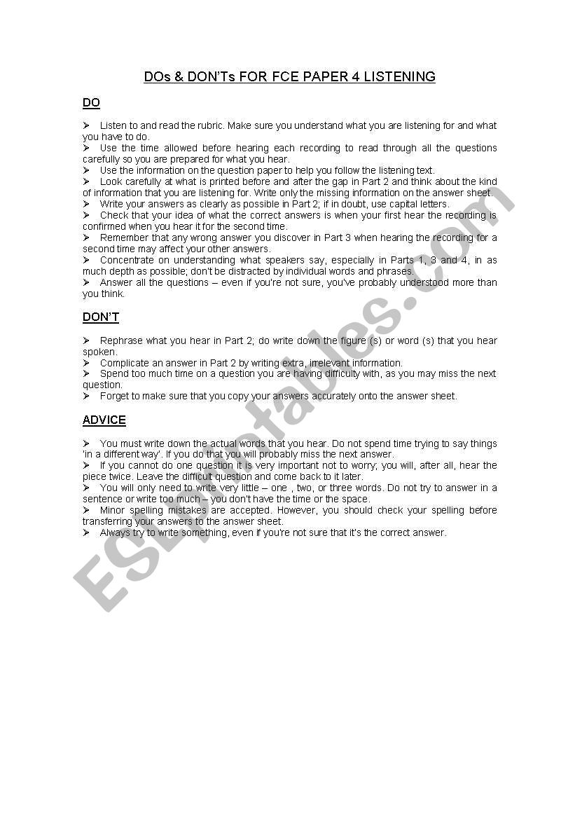 fce tips 2 worksheet