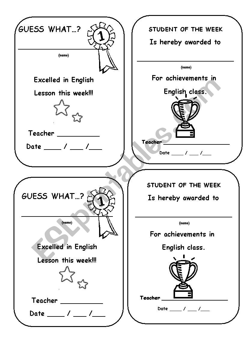 weekly awards  worksheet