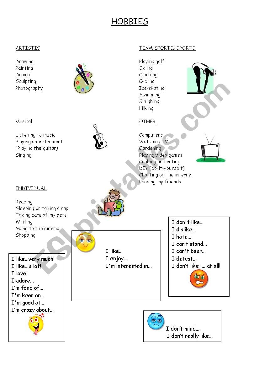 Hobbies and pastimes worksheet