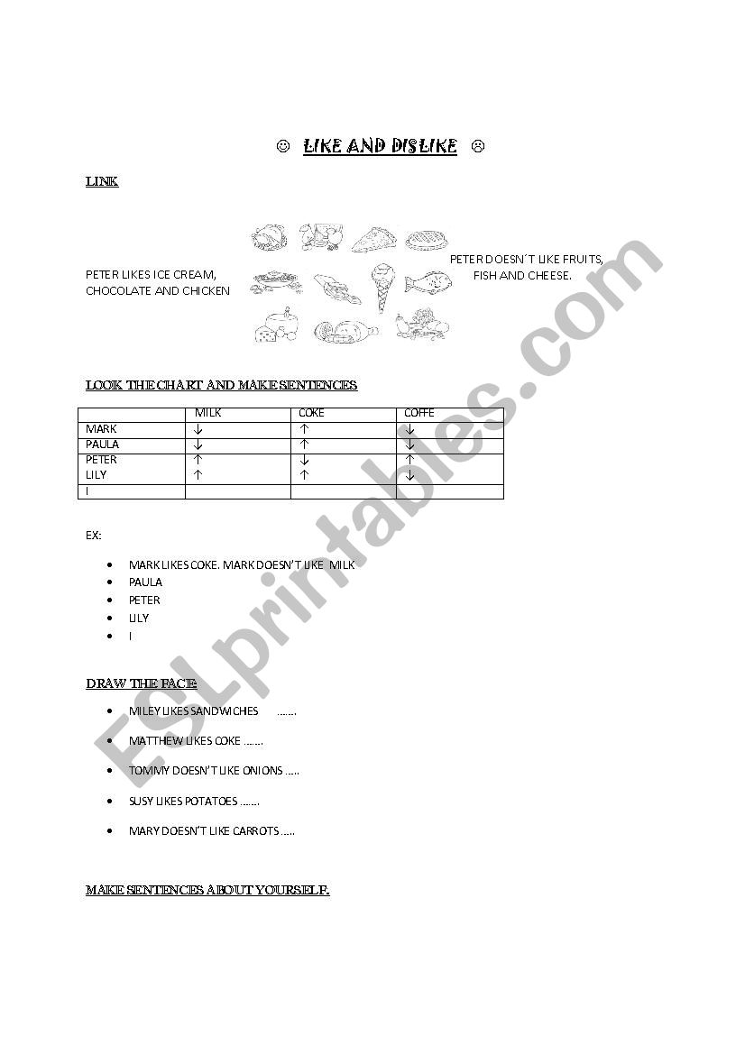like and dislike worksheet