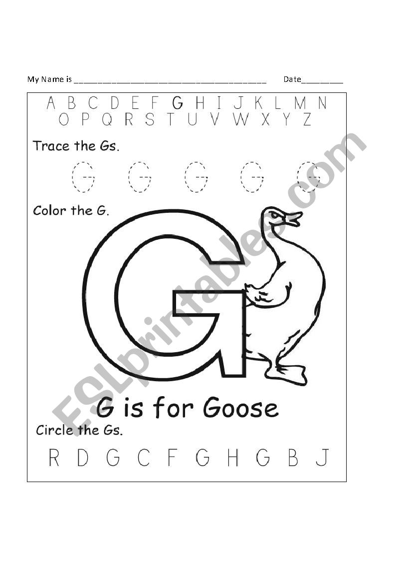 Letter G worksheet