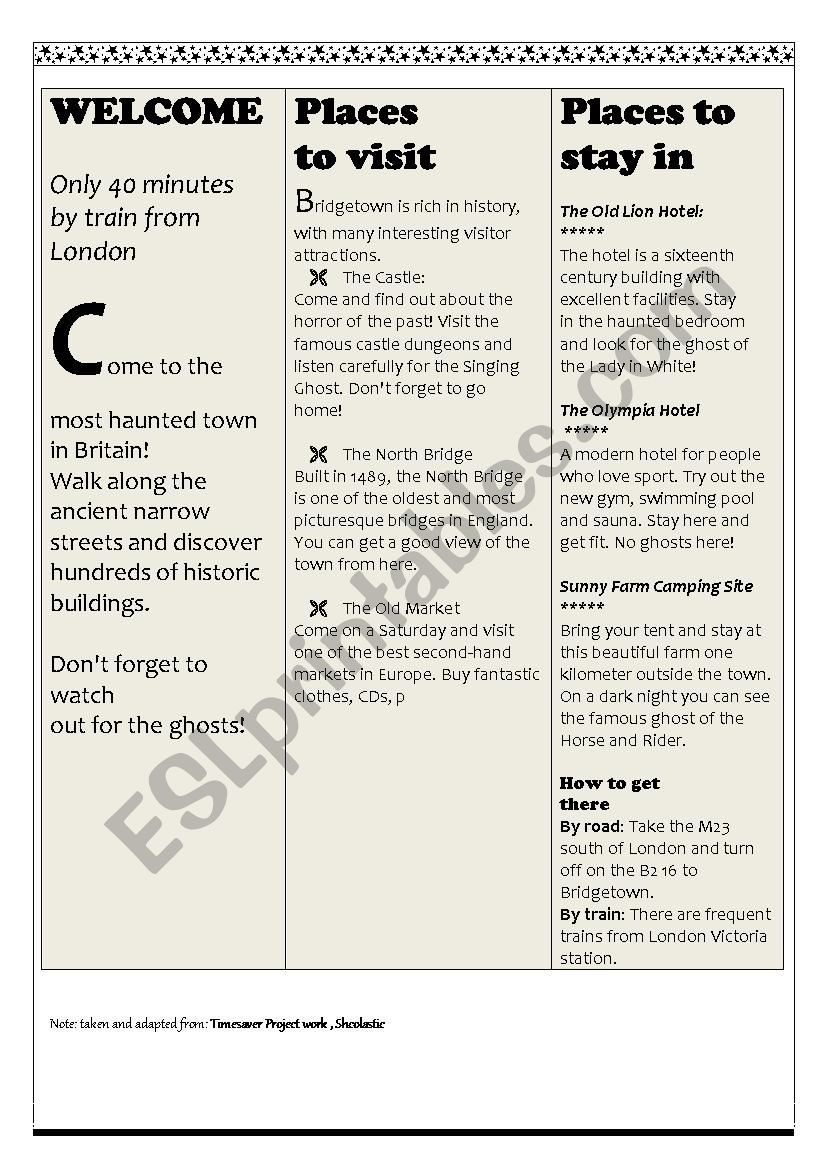 Places to visit worksheet