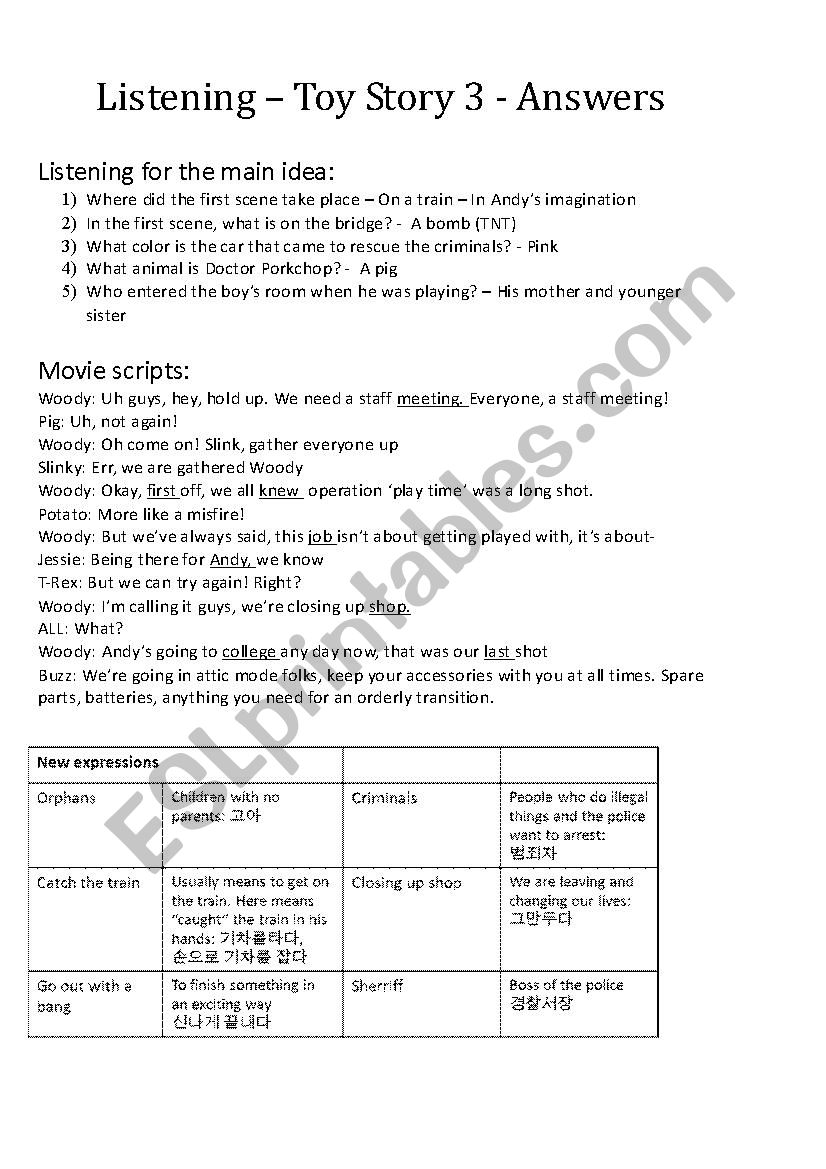 Toy Story Listening Section 1 worksheet