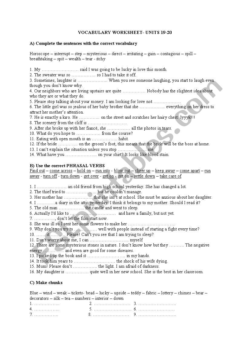 vocabulary exercise worksheet