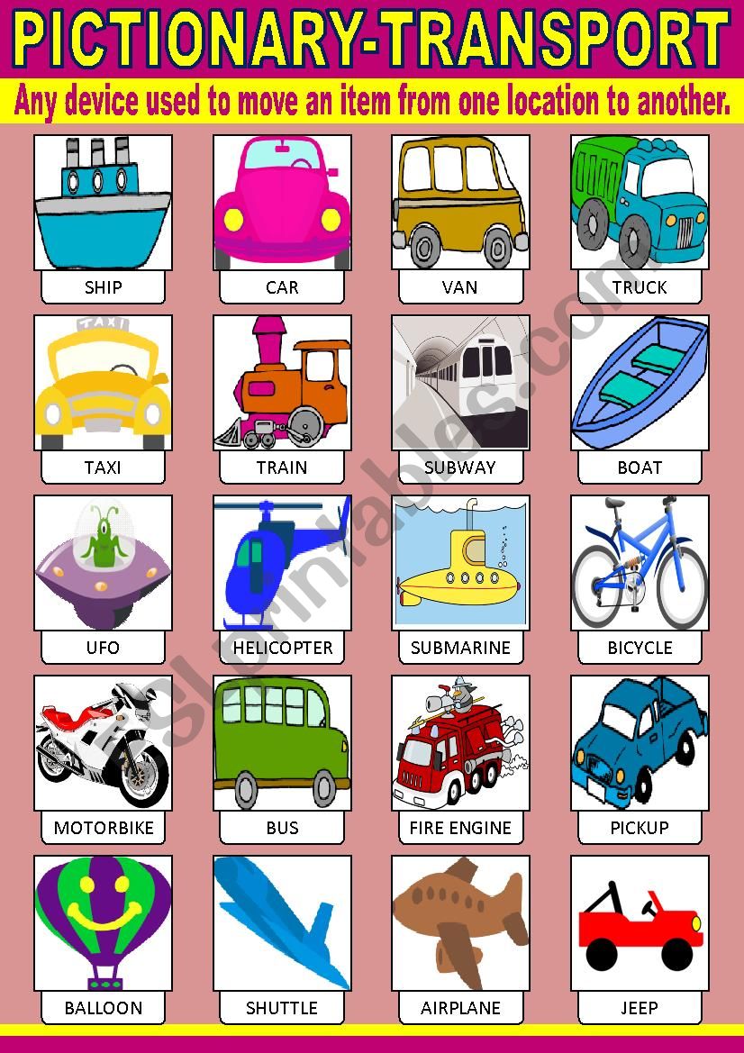 Transport Pictionary worksheet