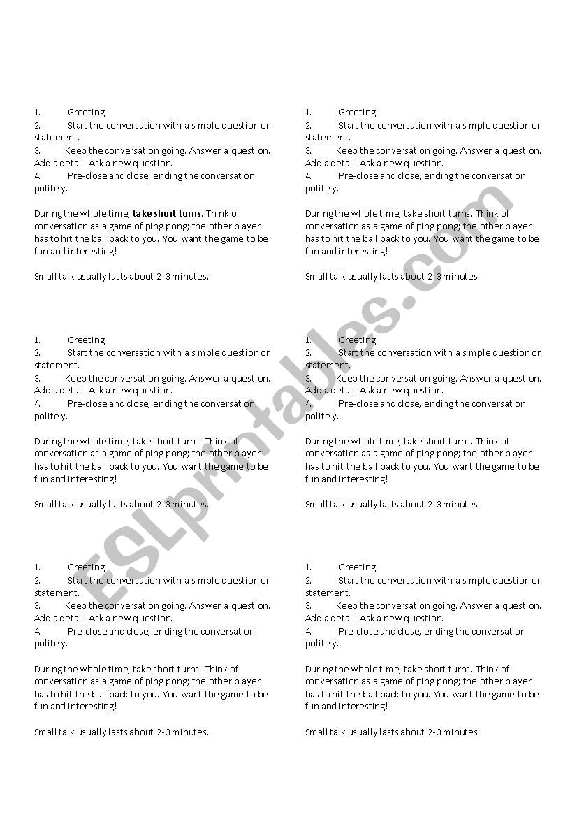 Steps to Small Talk worksheet