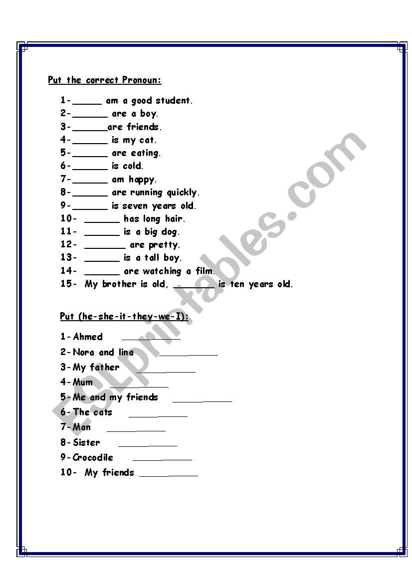 pronouns worksheet