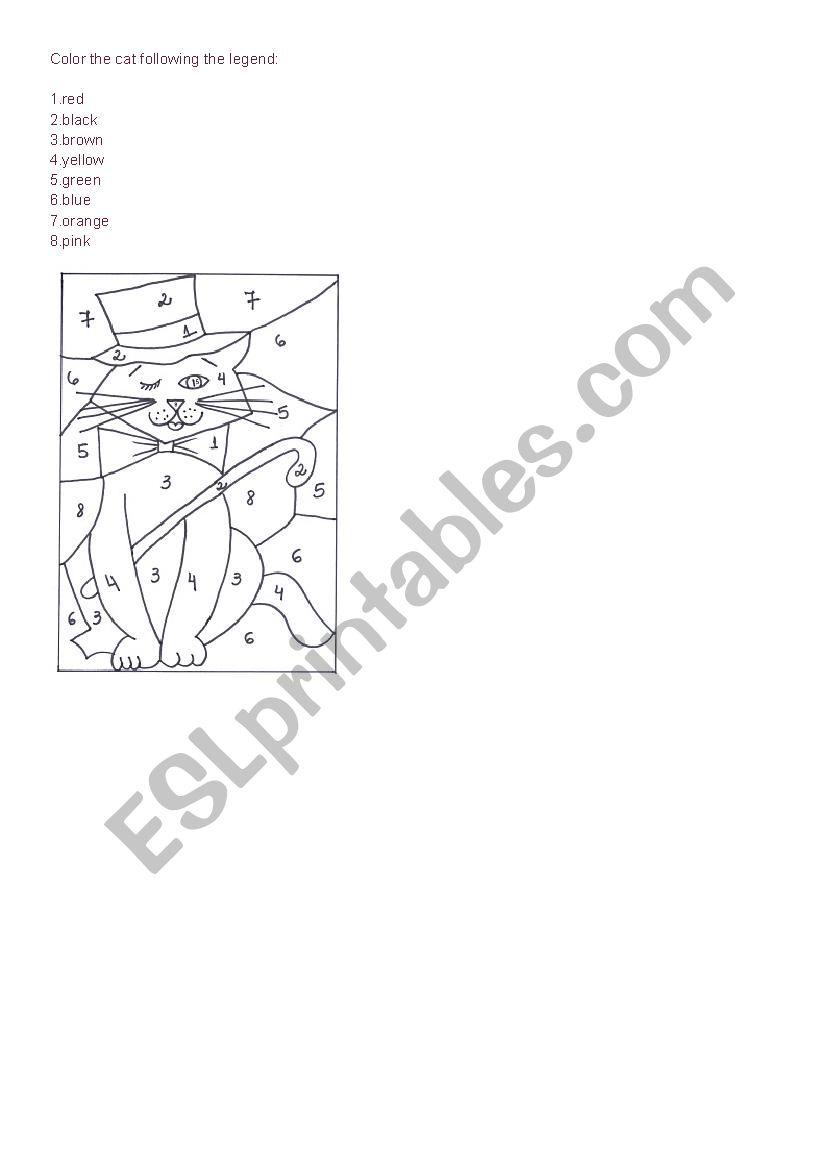 Coloring the cat worksheet
