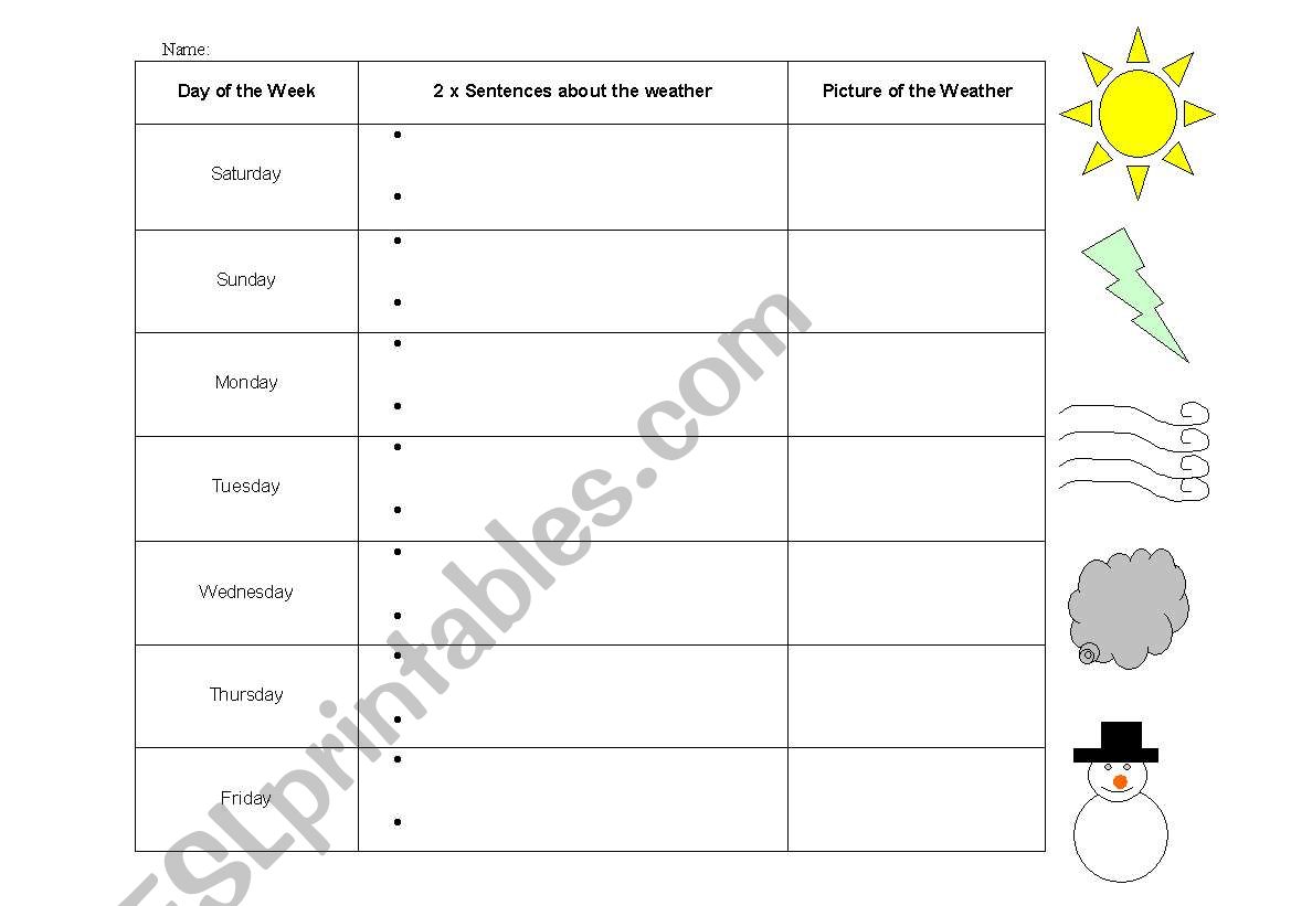 Weather Diary worksheet