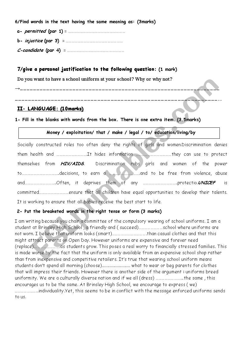 2nd year end term test 2 worksheet