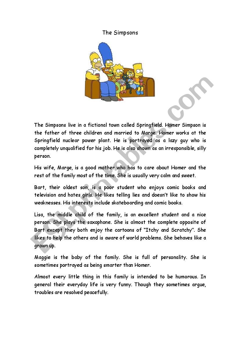 The Simpsons worksheet