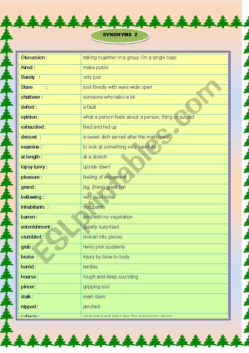 SYNONYMS worksheet