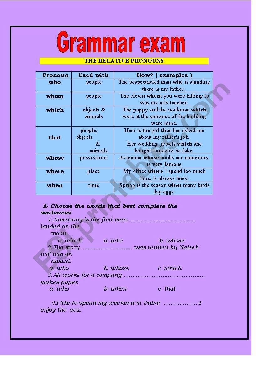 relative pronouns worksheet