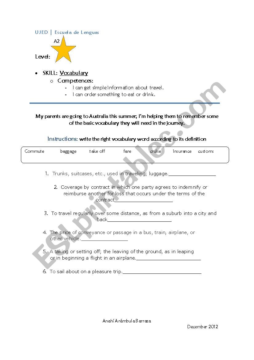 food  worksheet