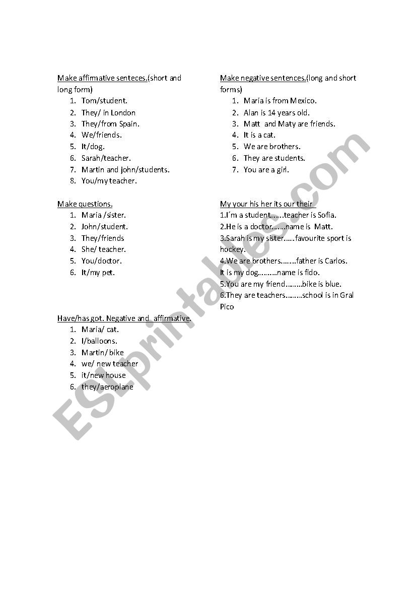 to be affirmative form worksheet