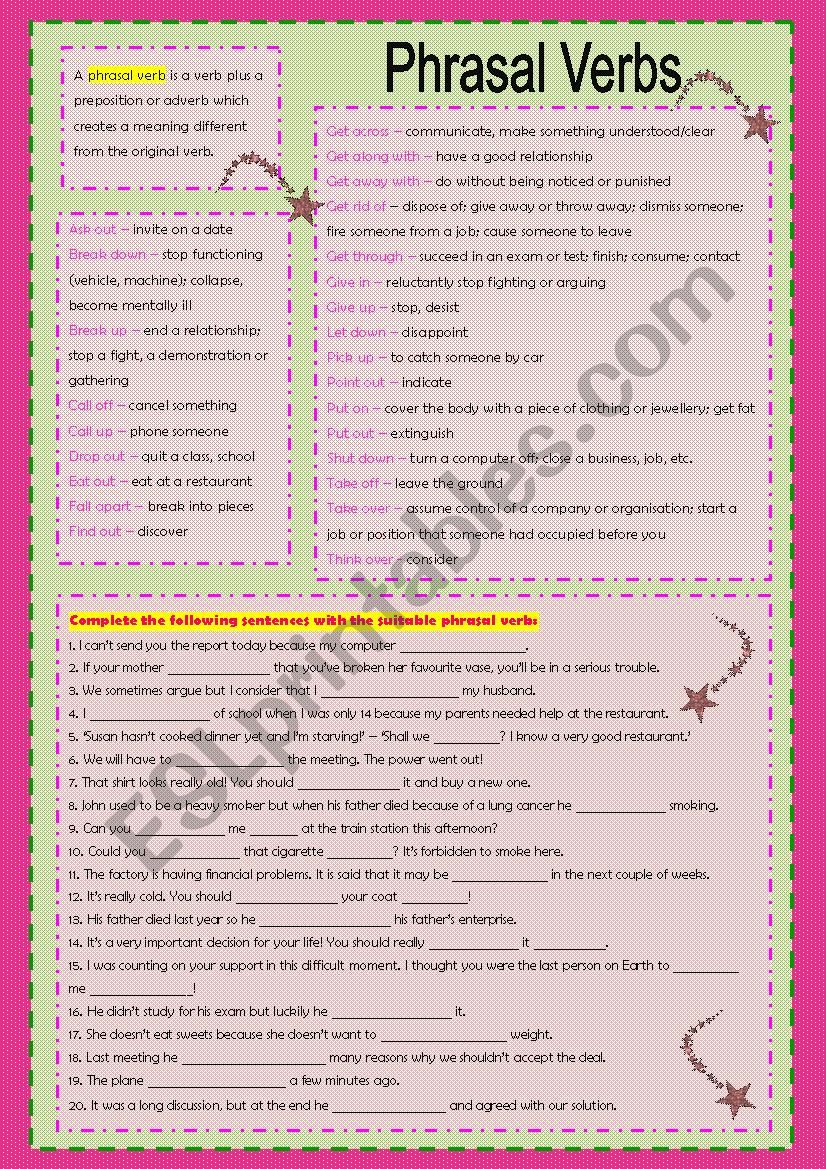 Phrasal verbs worksheet