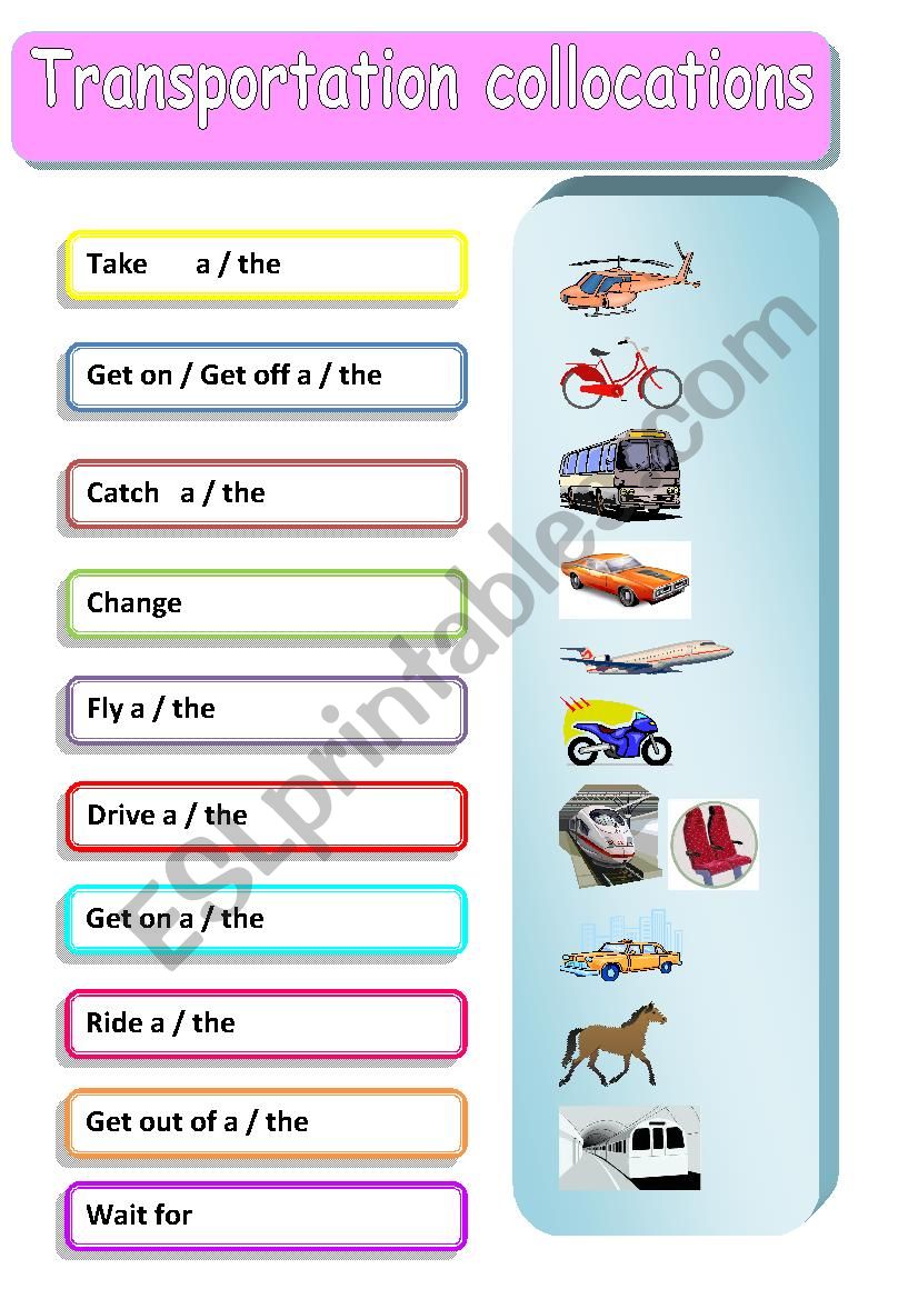 Transportation collocations worksheet