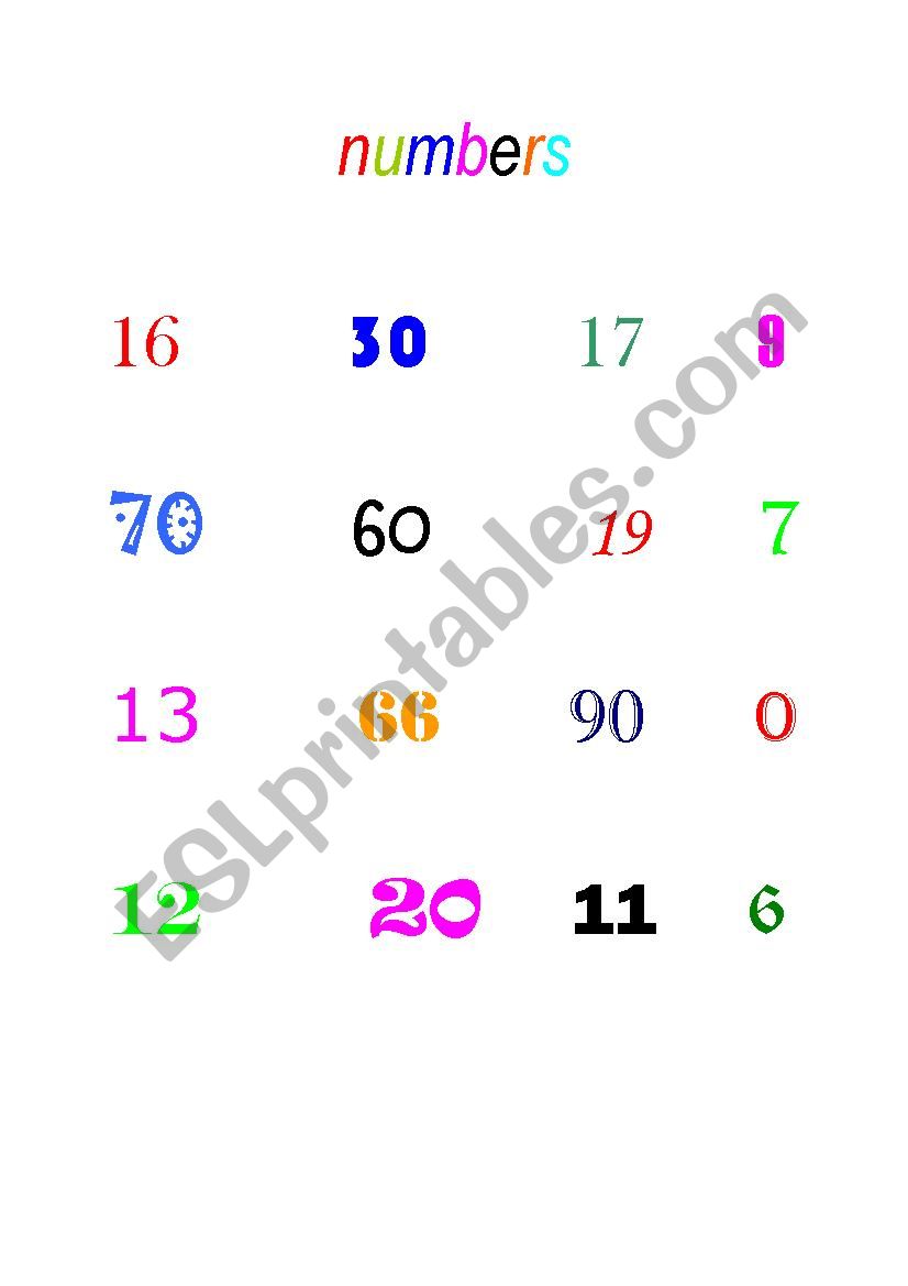 Numbers and colours worksheet