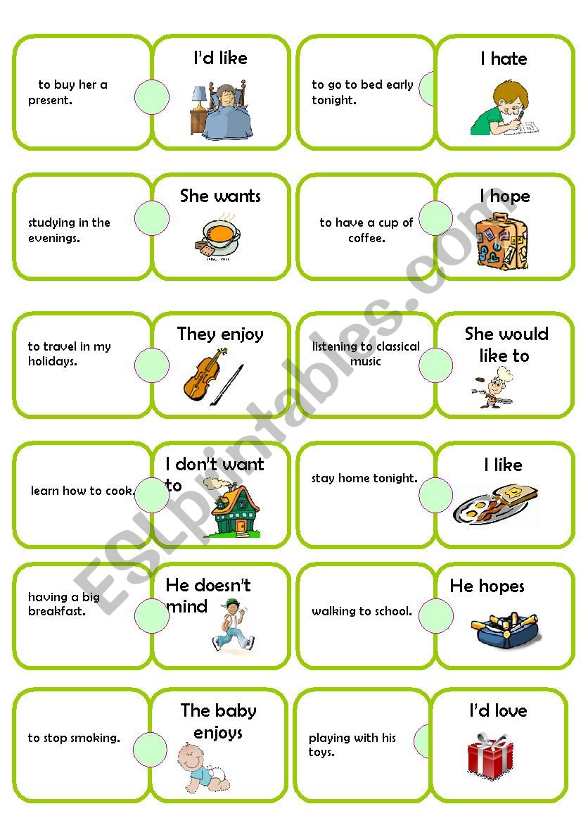 Ing Infinitive Domino worksheet