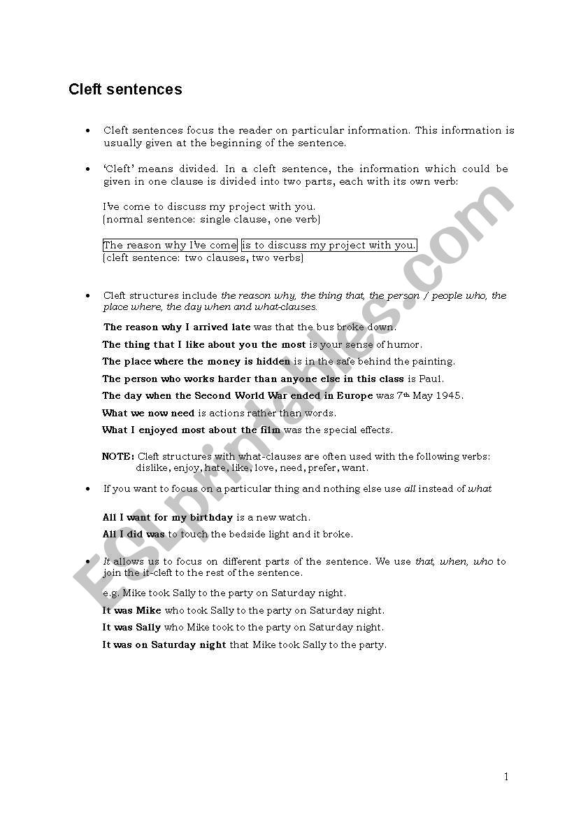 Cleft Sentences (Adding Emphasis) + Exercises