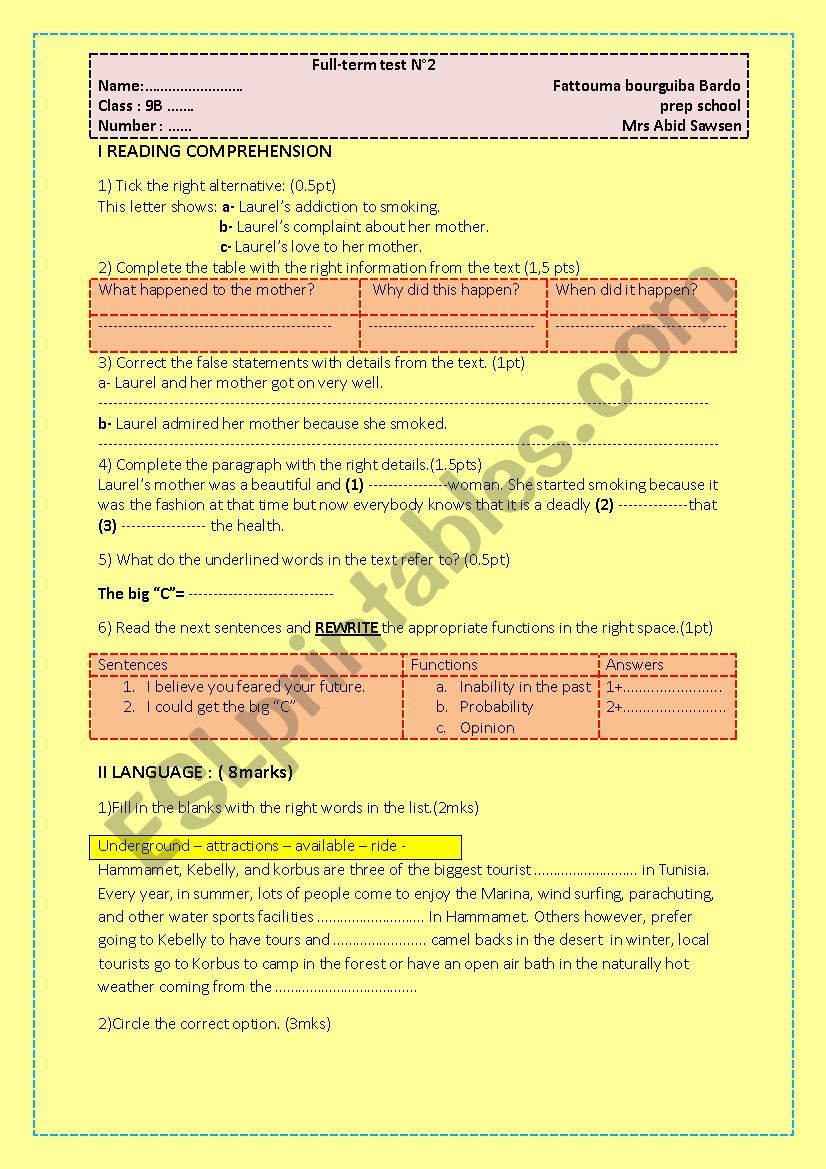 End of term test N2 9th  form