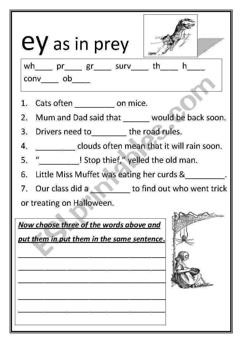  ey As In Prey ESL Worksheet By Woylie1