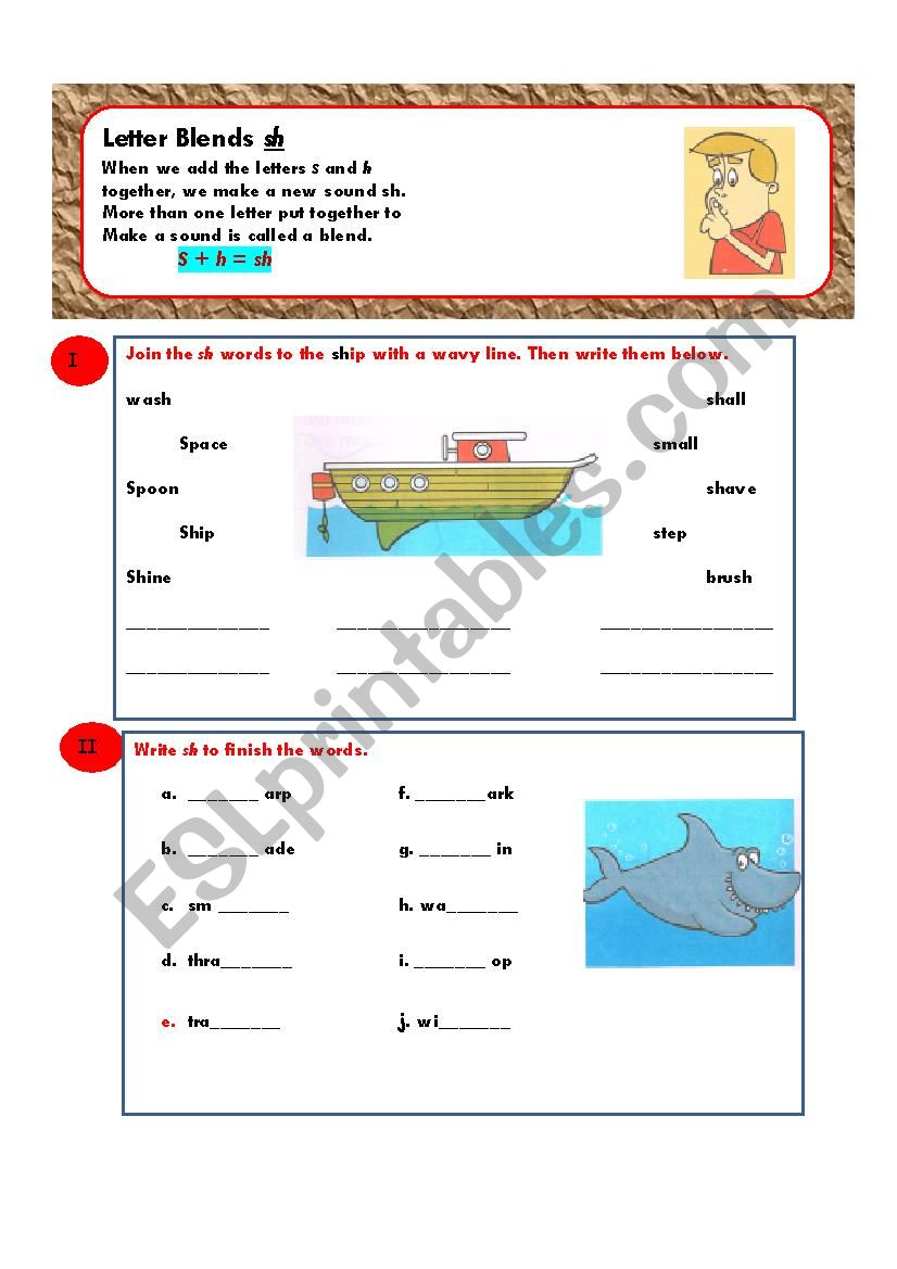letter blends sh worksheet