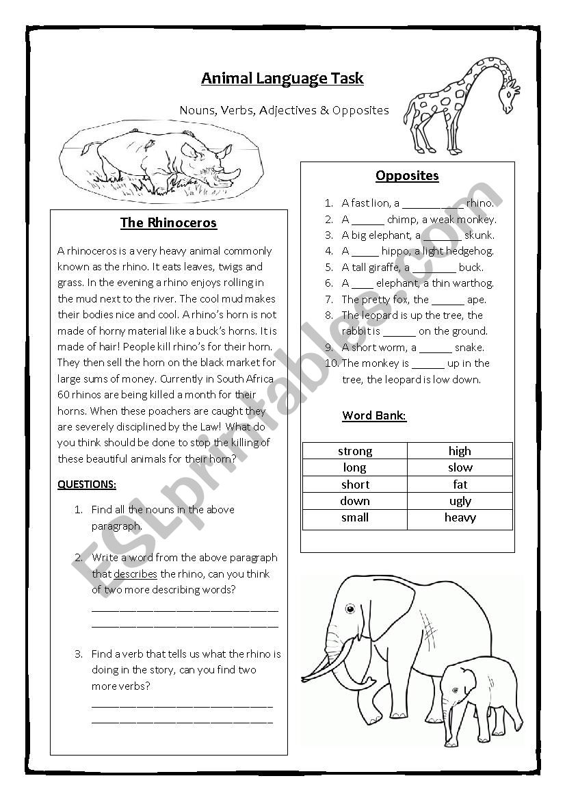 Animal Language Task worksheet