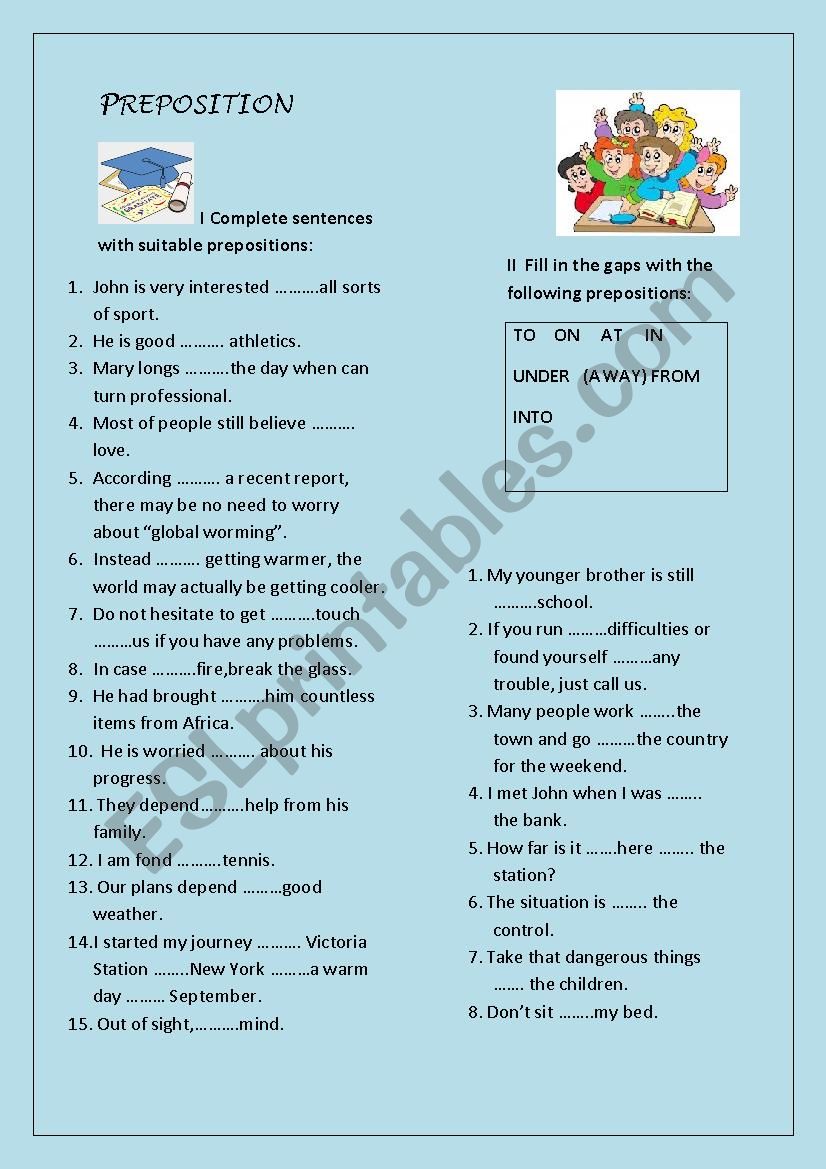 Prepositions worksheet