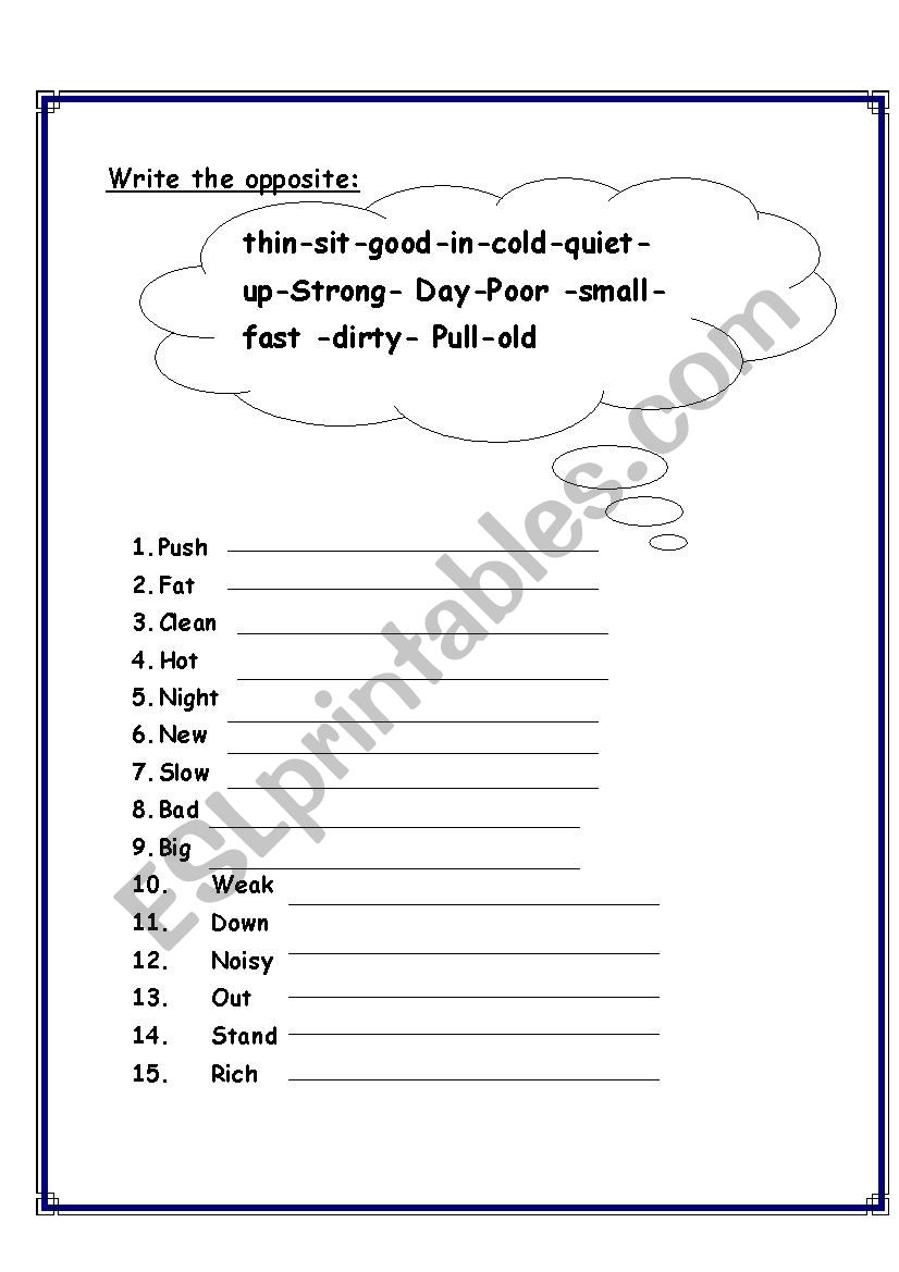 opposite worksheet