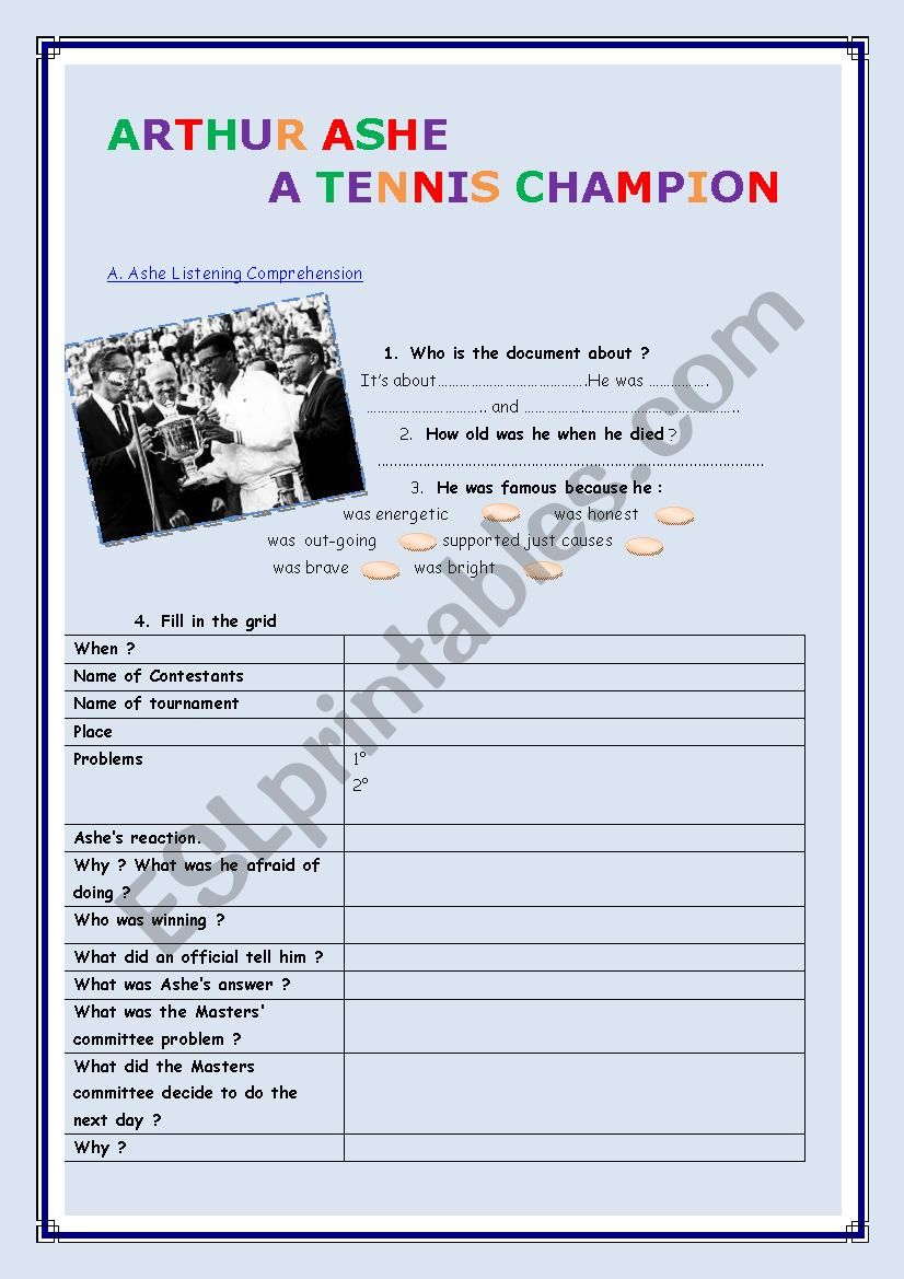 A tennis champion worksheet