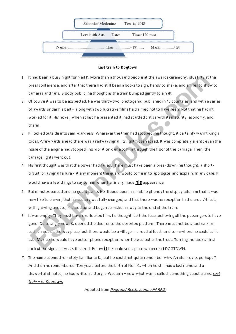  4th Arts end-of-term test 2 worksheet