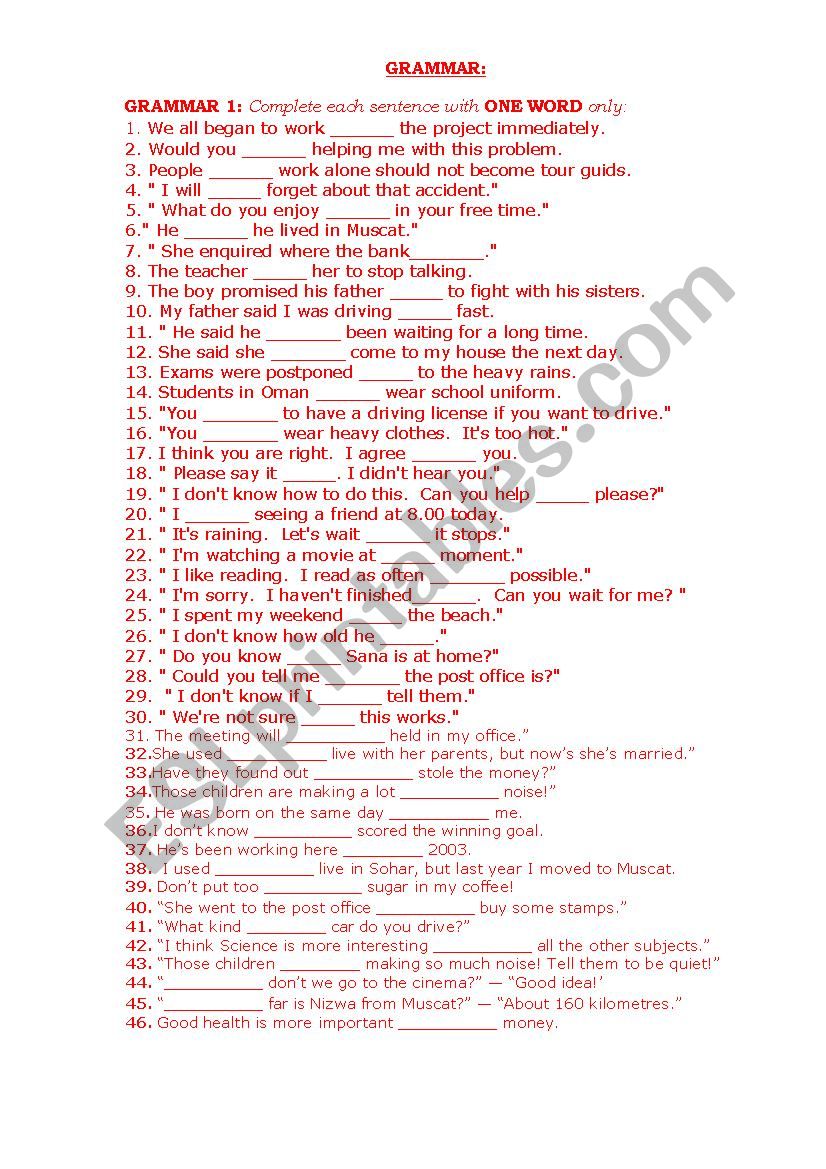 GENERAL GRAMMAR EXERCISES worksheet