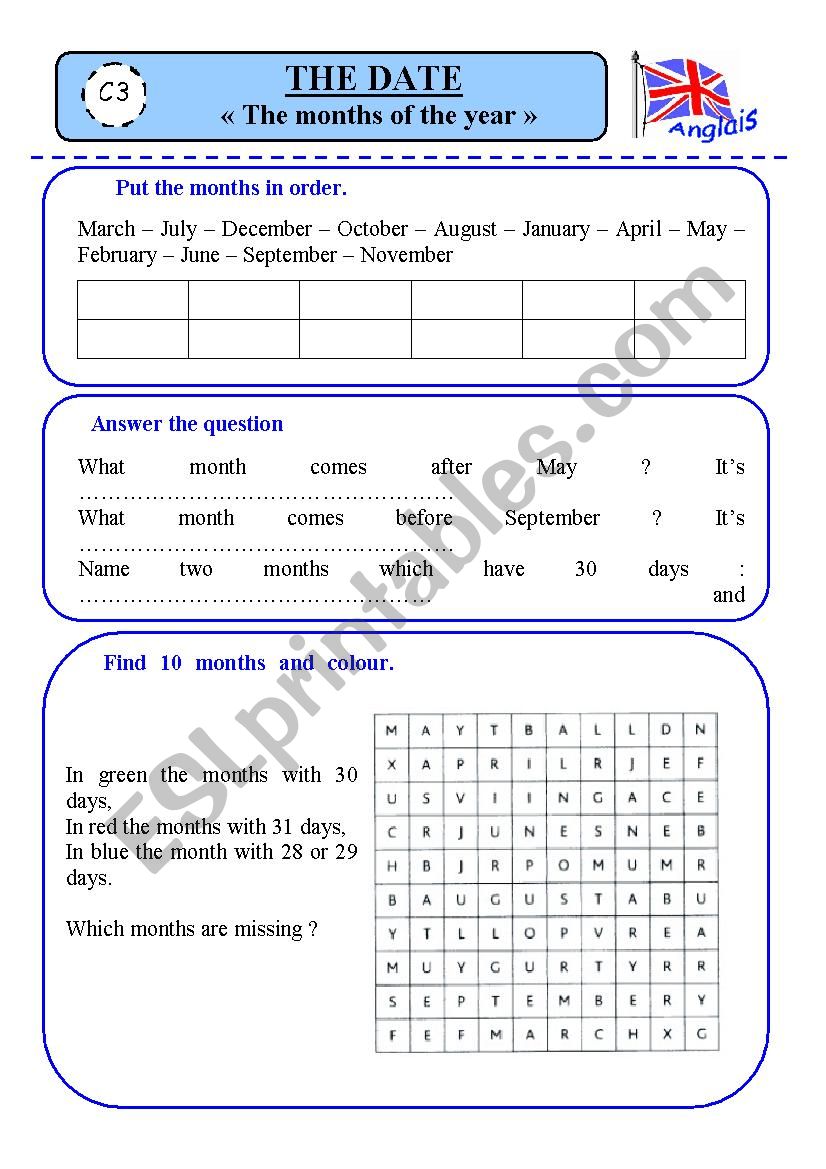 The months worksheet