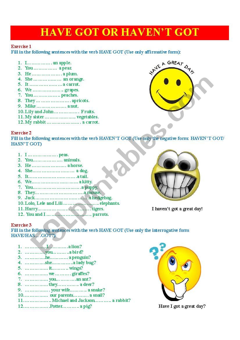 Have got or havenÂ´t got? worksheet