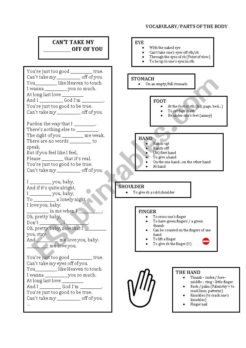 Cant take my eyes off of you worksheet