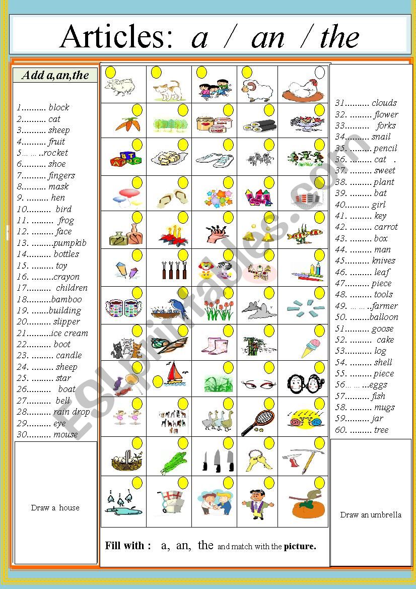 Articles worksheet