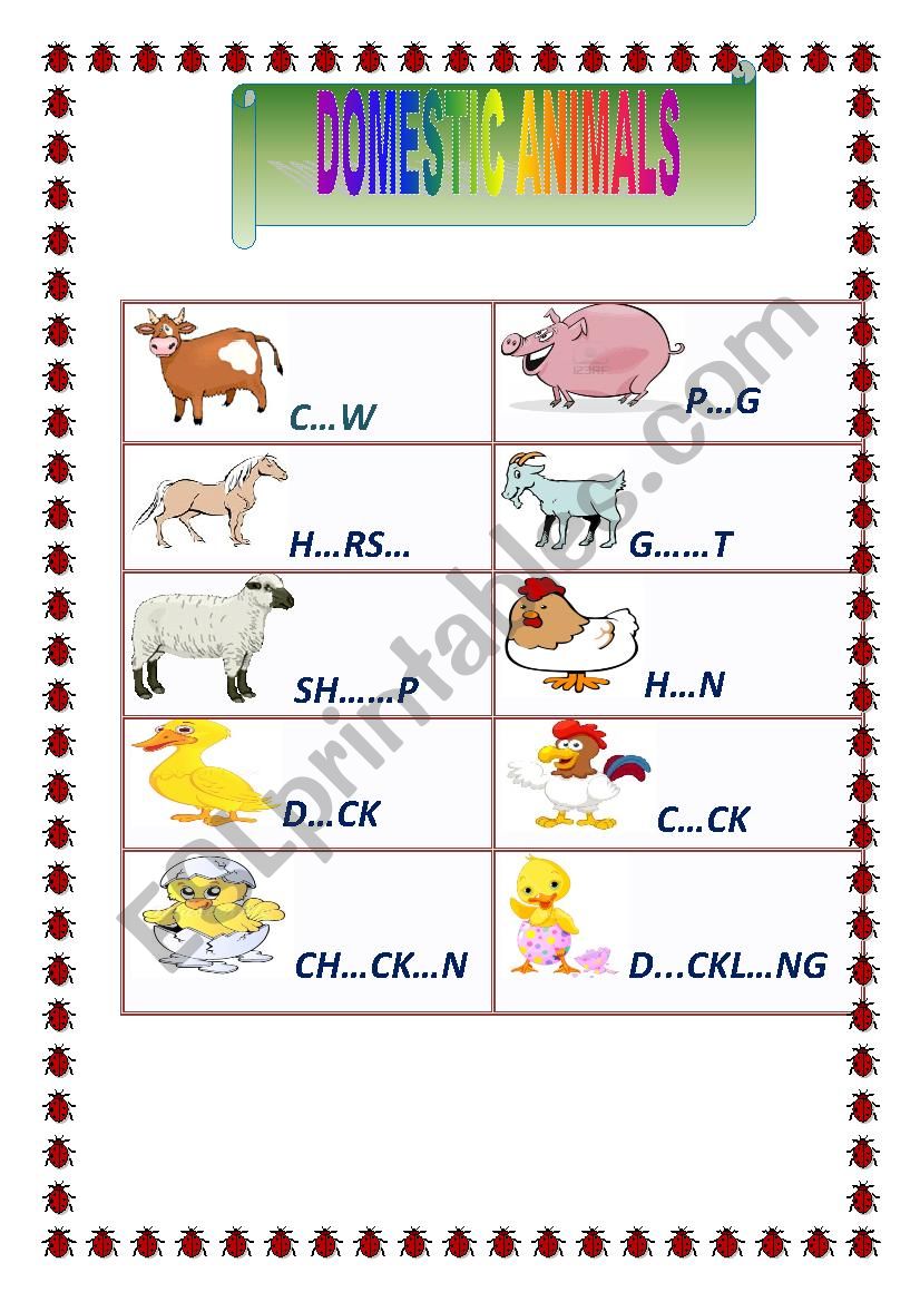 DOMESTIC ANIMALS worksheet
