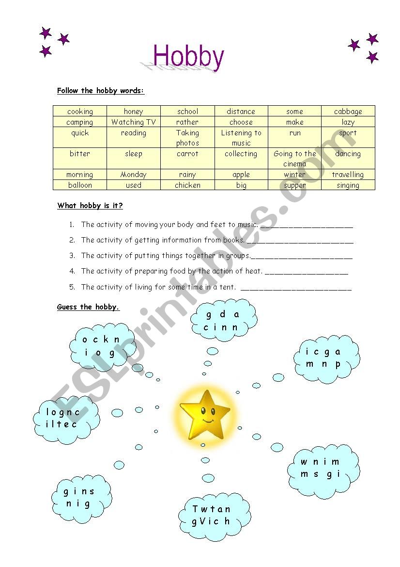 Hobby worksheet