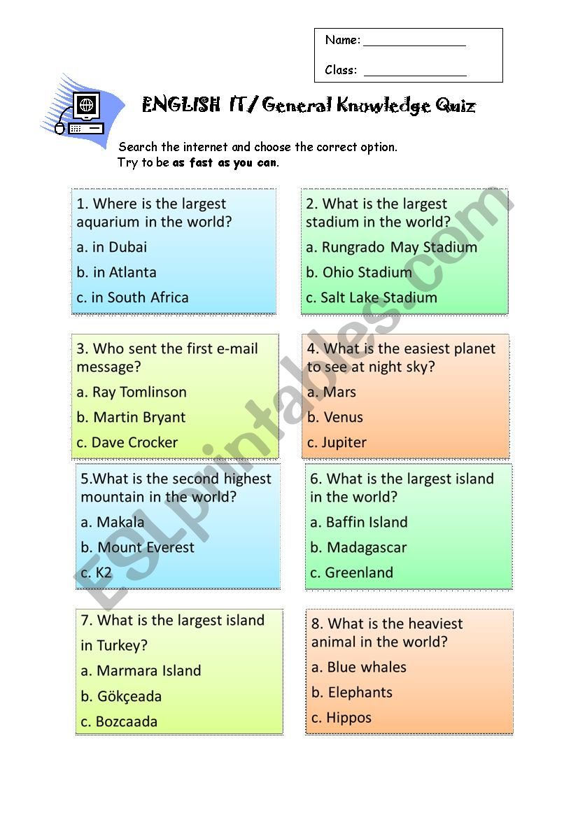 General Knowledge Quiz worksheet