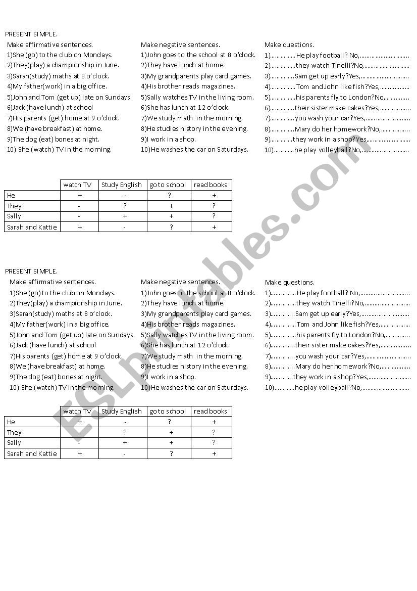 present simple affirmative negative and questions