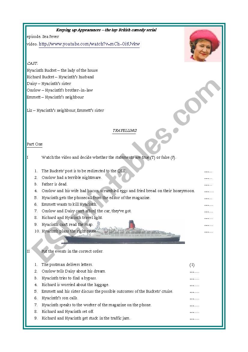 TRAVELLING WITH MRS BUCKET worksheet