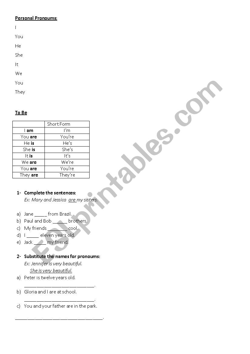 Verb to be and personal pronouns