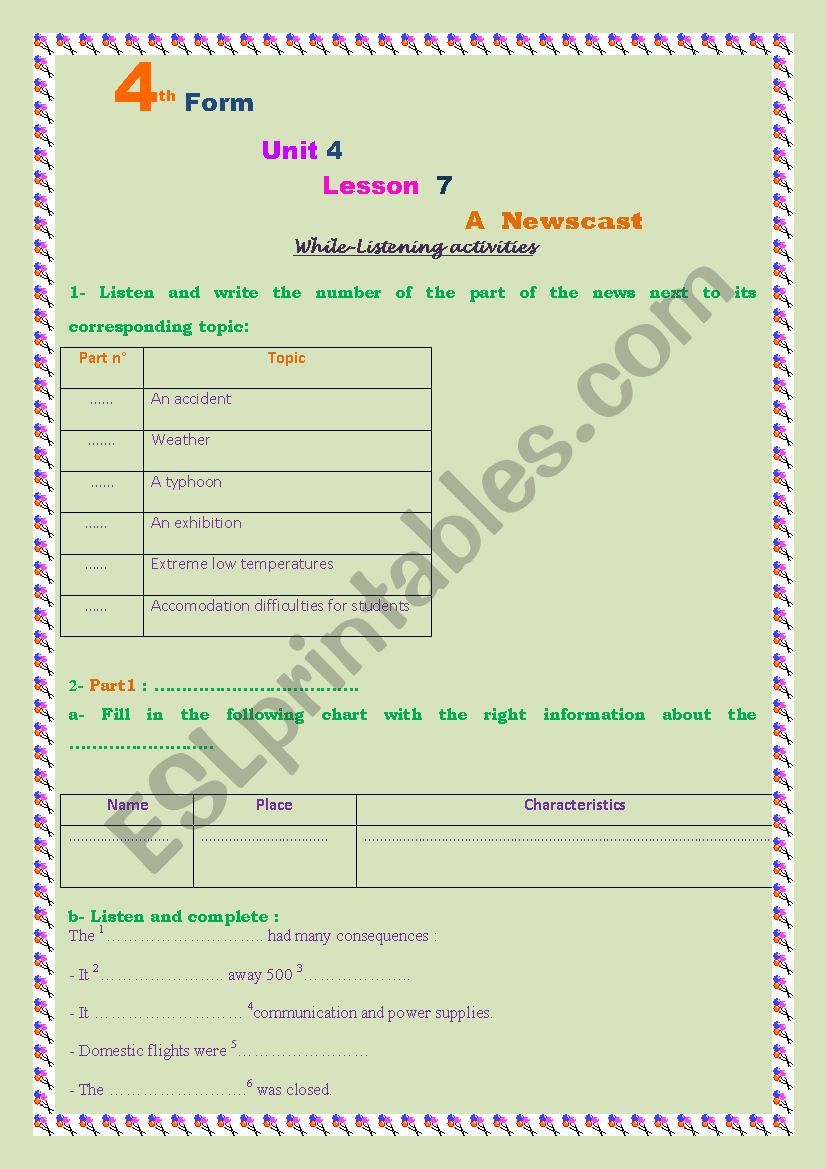 4th Form-Unit 4-Lesson 7-A newscast(modified)